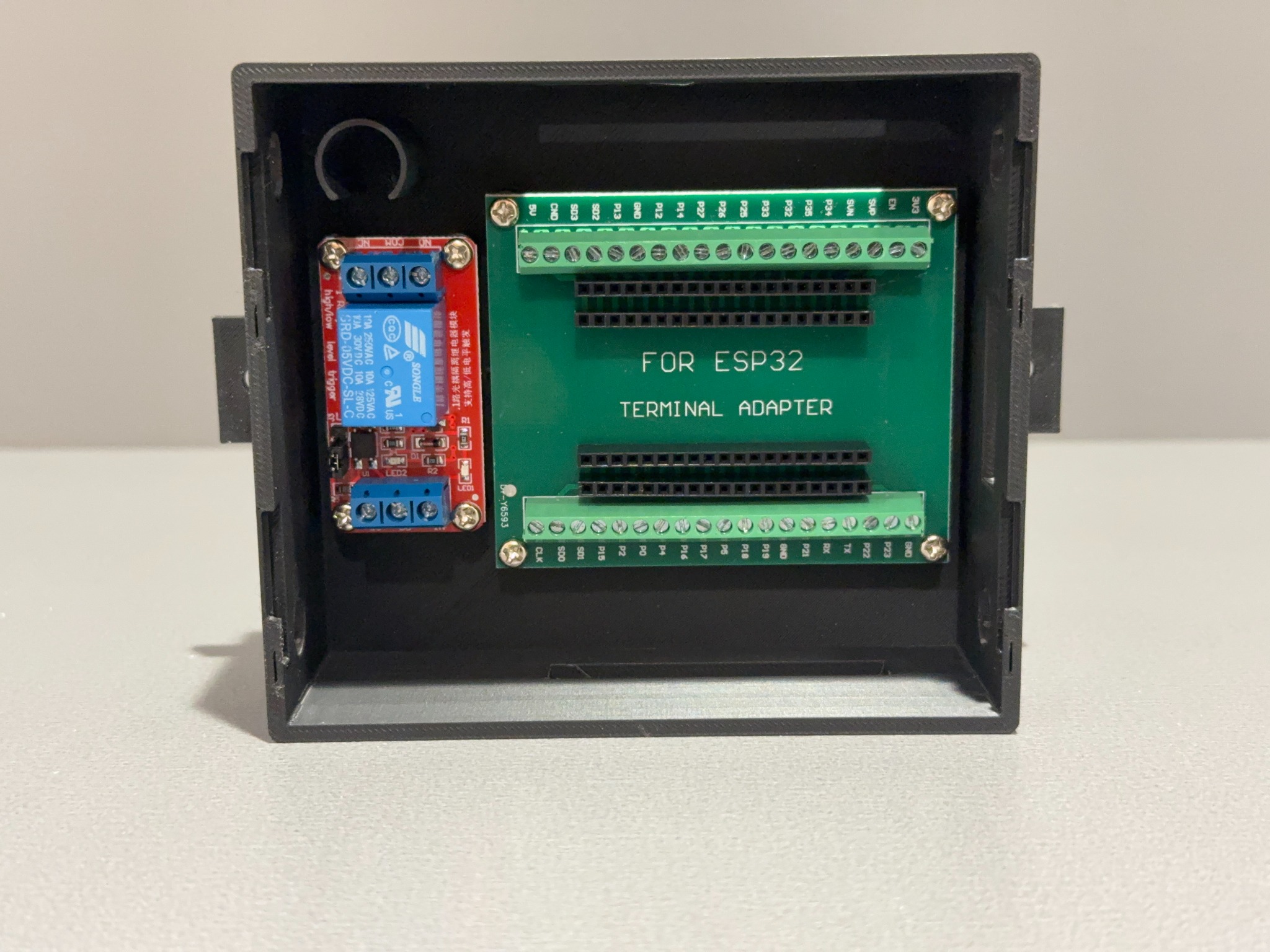 Ranger family enclosure with breakout-board adapter and relay installed viewed from above